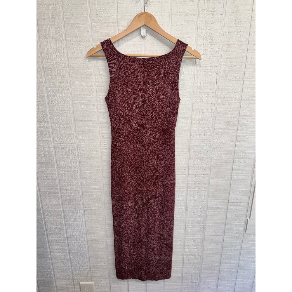 Athleta Midi Dress Women XXS Burgundy Geometric Dash Print Sleeveless Stretch